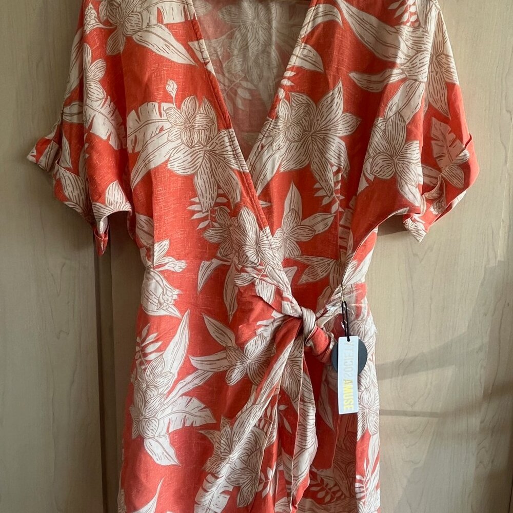 Amuse Society Mala Wrap S/S Woven Dress Coral‎ Tropical Resort Top NWT XS - Picture 3 of 10